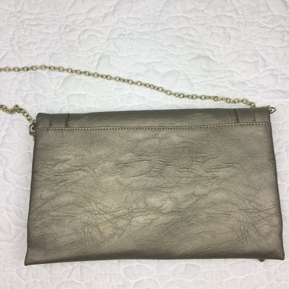 Imoshion Metallic Pewter Clutch w/ Chain Strap & Gold Geo Detail Evening Bag - Picture 3 of 7